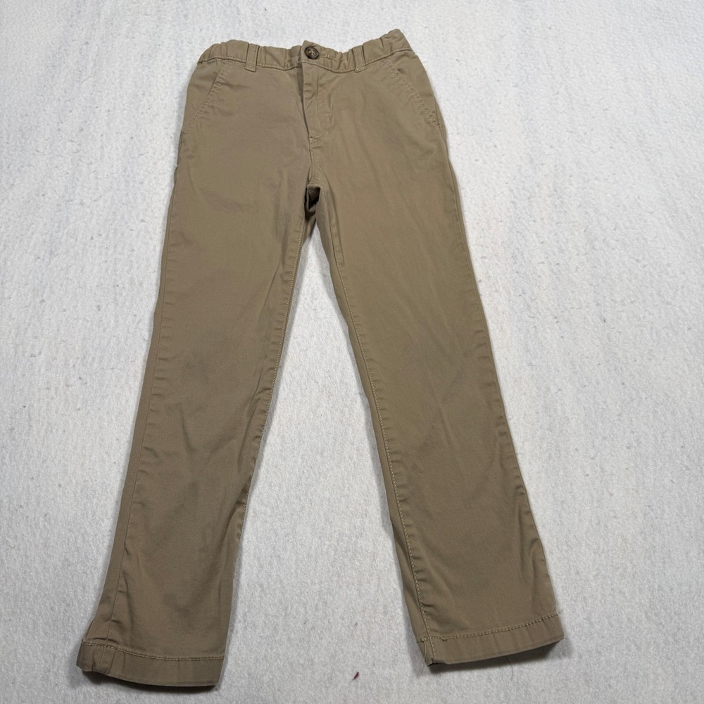 Boys Khaki Chino Pants Straight Leg Elastic Waist Tan Twill Trousers